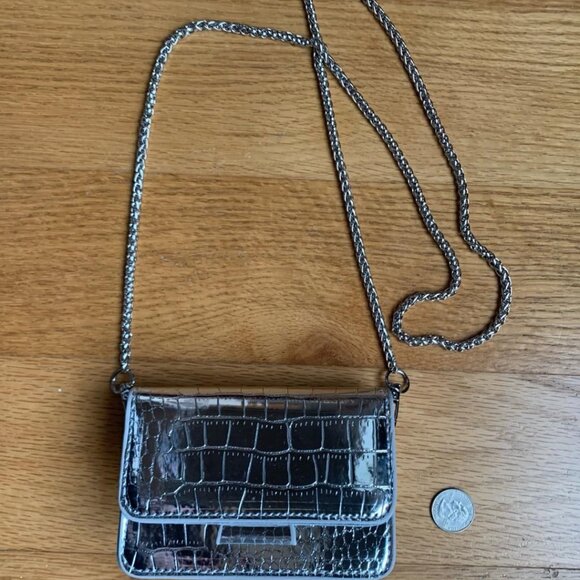 Neiman Marcus Silver Croco Leather Design Mini Crossbody Bag - Picture 4 of 7
